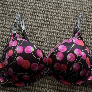 Victoria's Secret Black and Pink Cherry Print Bra